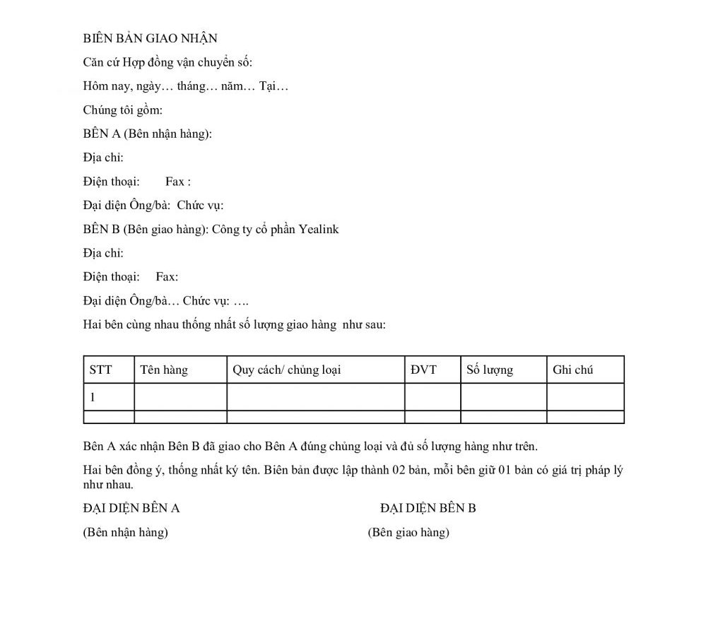 biên bản giao nhận hàng hóa