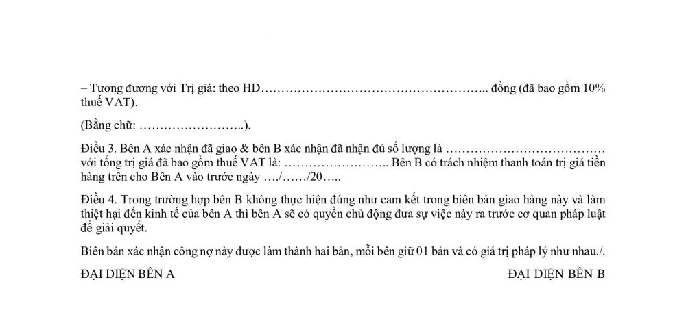 Mẫu biên bản bàn giao hàng hóa số 1
